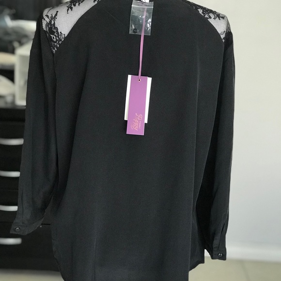 Stitch Fix Truly Poppy Black Lace Silk Blouse XL - Picture 2 of 3